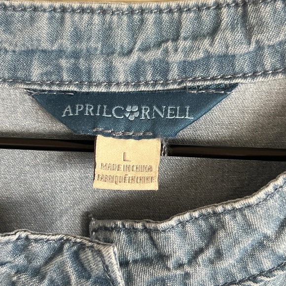 Vintage 90s April Cornell Floral Embroidered Chambray Tie Back Midi Dress Large - Picture 5 of 7